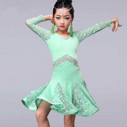 Royal blue mint pink Children girl kids Latin Dance Dresses Ice  Vestido Baile Latino Latin Girl Dance Dress Costume For Dance
